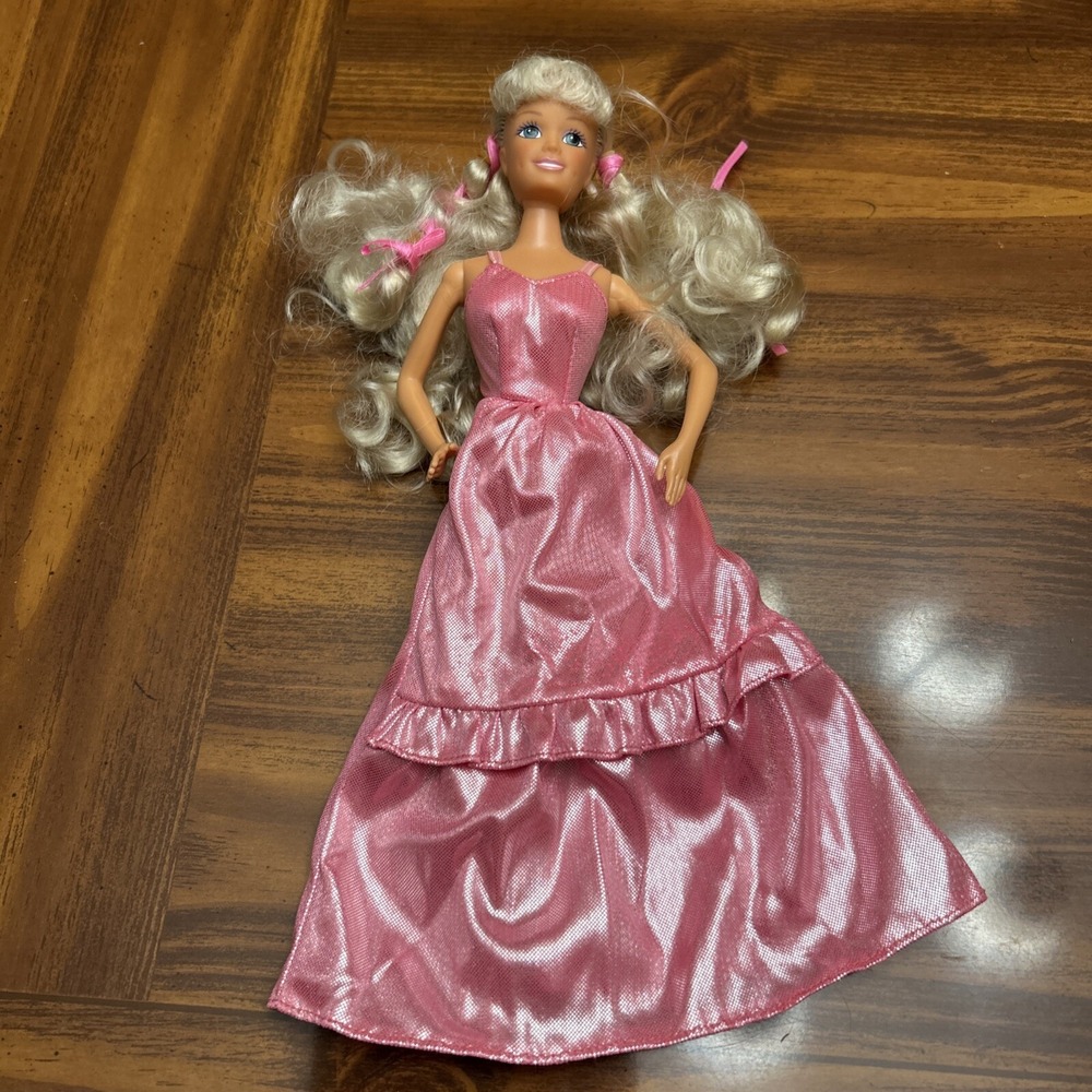 Vintage 80's M & C China Blonde Barbie Like‎ Doll Pink Dress